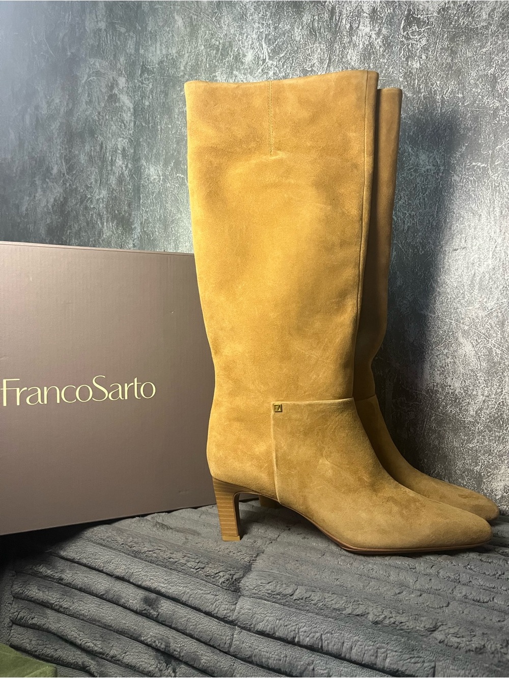 Franco Sarto Mustard Suede Knee-High Heeled Boots